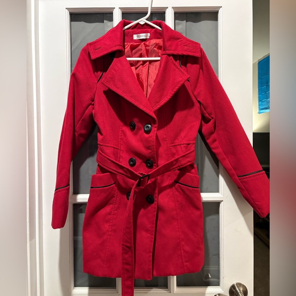 New Bold Red Pea Coat